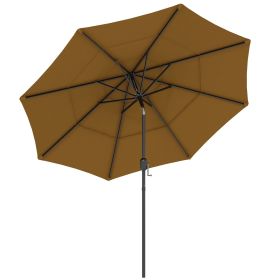 9FT 3 Tiers Tan Outdoor Patio Umbrella with Crank Push Button Tilt for Deck Backyard Lawn Sun Shade