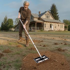 17x10in Lawn Leveling Rake With 63.4 In Adjustable Handle For Yard Heavy Duty (Option: Black)