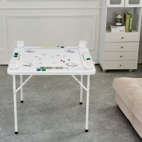 Mahjong Table 4 Player Folding Card Table & Table Mat Cup Holder Chip Tray (Option: White)