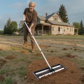 30x10in Lawn Leveling Rake With 83.9 In Adjustable Handle For Yard Heavy Duty (Option: Black)