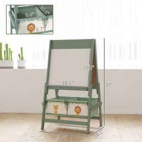 Art Easel For Kids, Double-Sided Whiteboard & Chalkboard With Paper Roll, Storage Baskets For Toddlers Ages 3-8, Green (Option: Green)