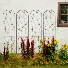4 Pack Metal Garden Trellis 86.7" X 19.7" Rustproof Trellis For Climbing Plants Outdoor Flower Support Butterfly Deco Black (Option: Black)