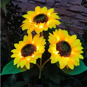 2 Pack Flashing Outdoor Solar Garden Stake Lights,Upgraded LED Solar Powered Light With 3 Heads Sunflower, Waterproof Solar Decorative Lights For (Option: 2PCS)
