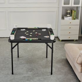 Mahjong Table 4 Player Folding Card Table & 4 Cup Holders Chip Trays Black (Option: White)