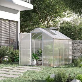 8' L X 6' W Walk-In Polycarbonate Greenhouse With Roof Vent For Ventilation & Rain Gutter For Winter (Option: Silver 1780x250x240 mm)